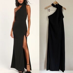 Keep It Interesting Black Asymmetrical Cutout Halter Maxi Dress